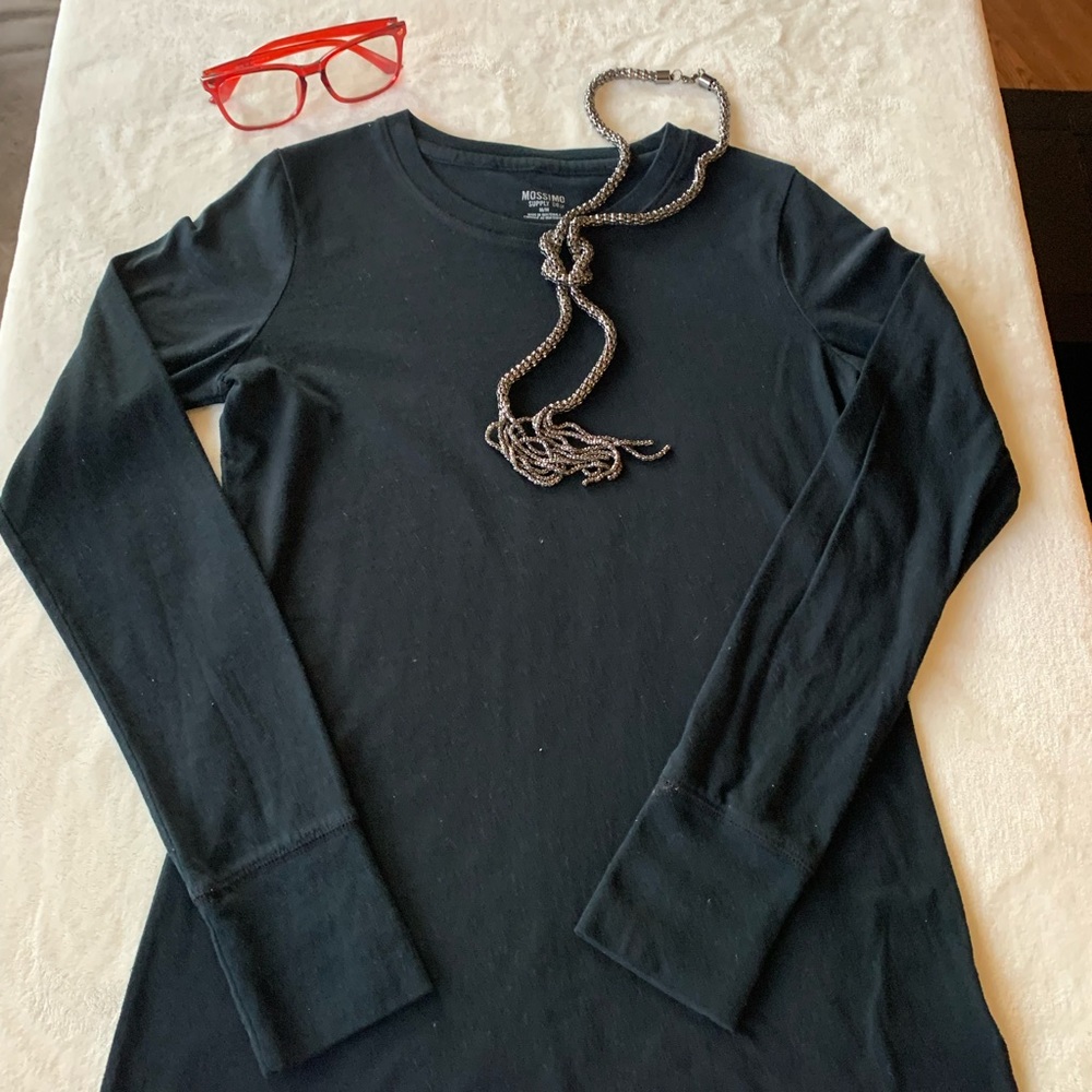 Black, long sleeve fitted T-shirt. Medium